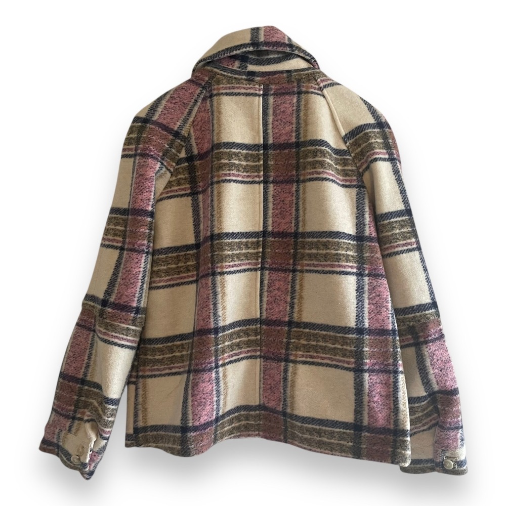 Avec Les Filles Plaid Zip Front Jacket Pink Cream Brown Shacket Women's Medium - Picture 4 of 6